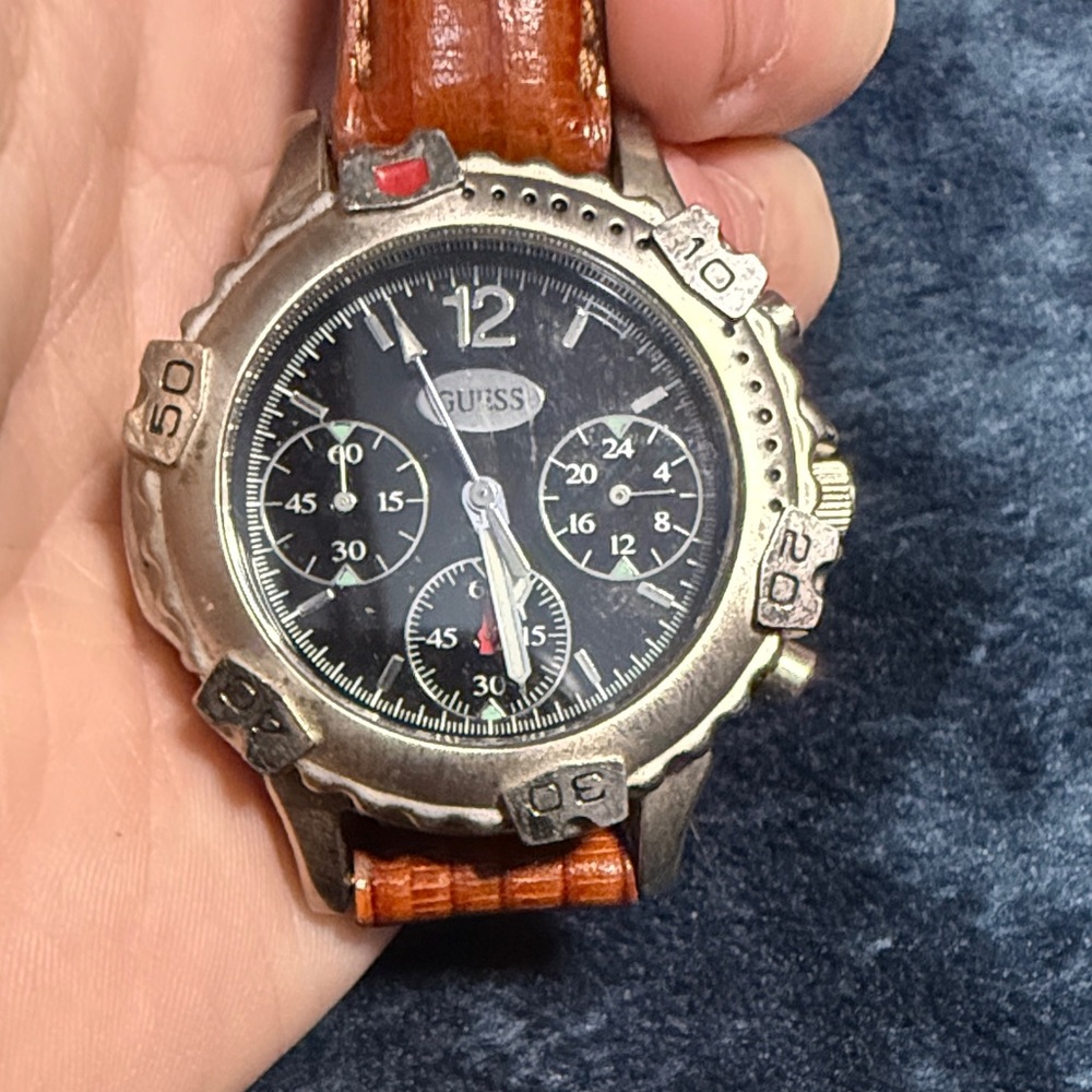 Guess Black Dial Watch with Brown Strap